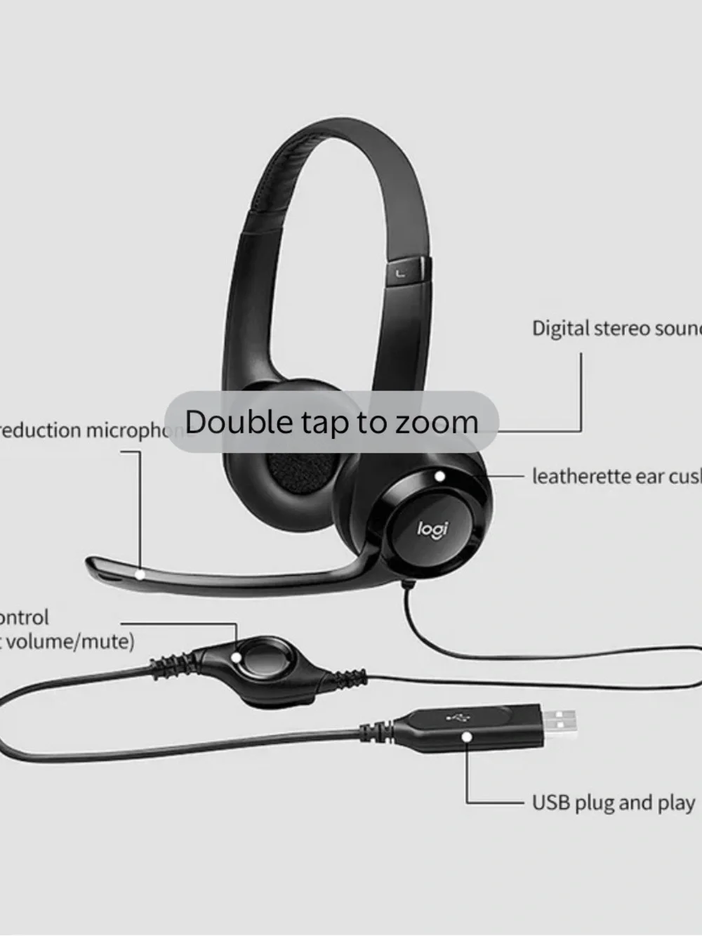 Logitech H390 Black Headset with Inline Microphone, USB